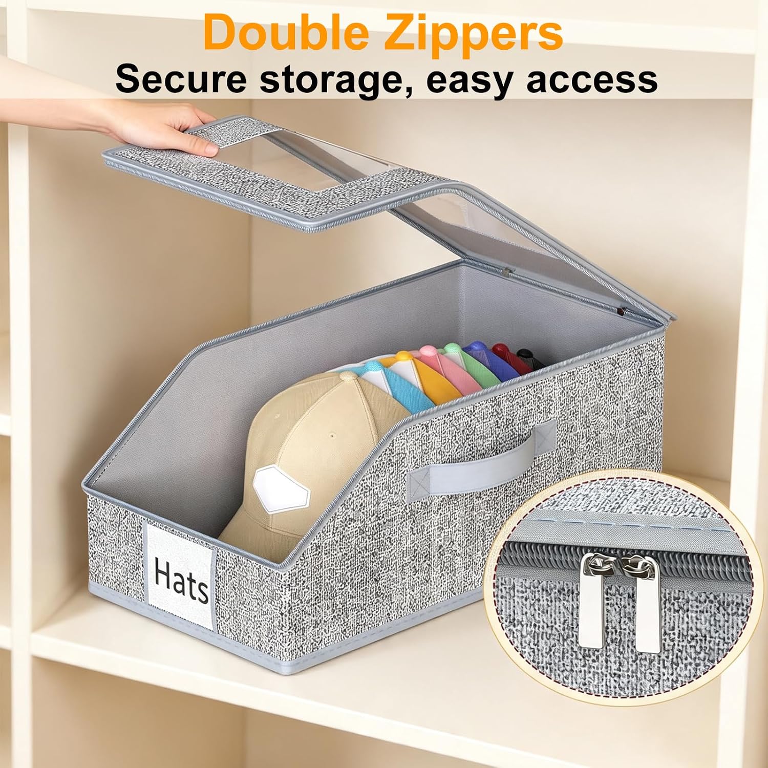 Hat Storage Box for Baseball Caps, Foldable Dust Hat Organizer, Grey 1 Pcs