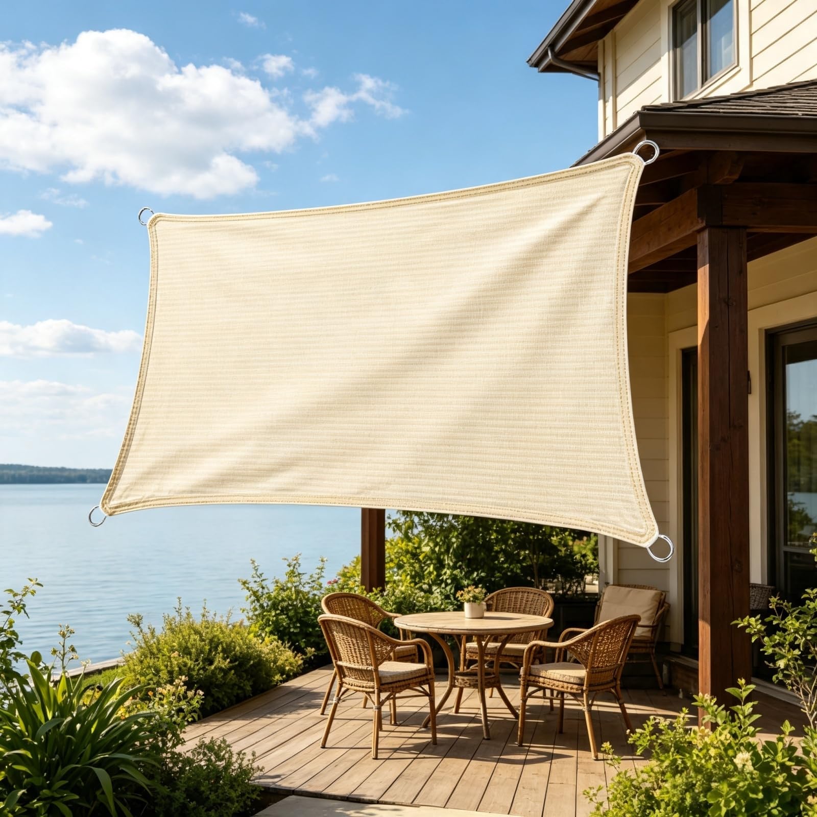 Toile Ombrage Exterieur 2.9 x 4 m Protection Solaire Résistant Aux UV Filet Dombrage Rectangle avec Œillets D et Cordes pour Jardin Terrasse Camping, Couleur Crème