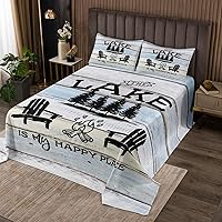 Vista 6 de Juego de colcha de río, tamaño Queen para niños, niñas, juego de edredón rústico de granja con diseño de lago y vida, colcha de paneles de madera