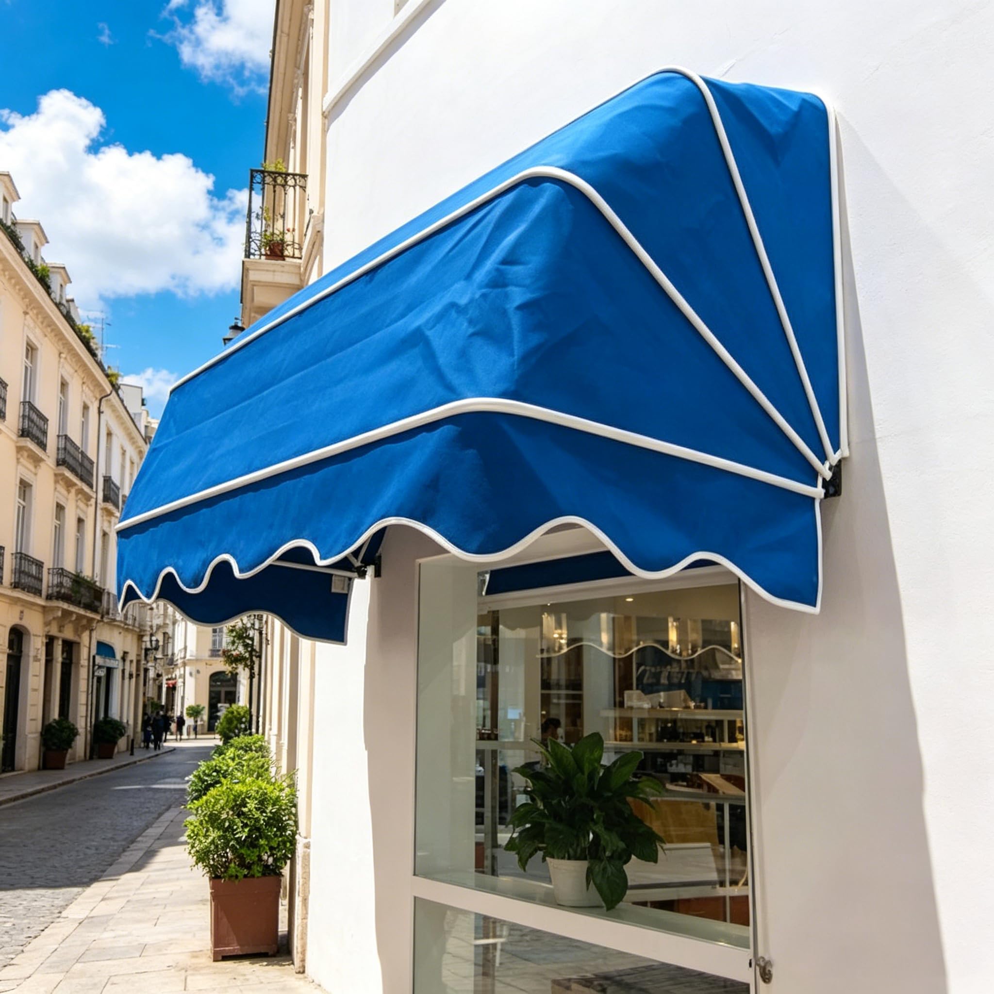 French Curved Awning, Patio Manual Awning Folding Canopy Sun Shade Shelter, UV Rain Snow Protection, Canopies Manual Retractable Roofing Rain Shelter for Outdoor Window Awnings Garden Balcony Porch