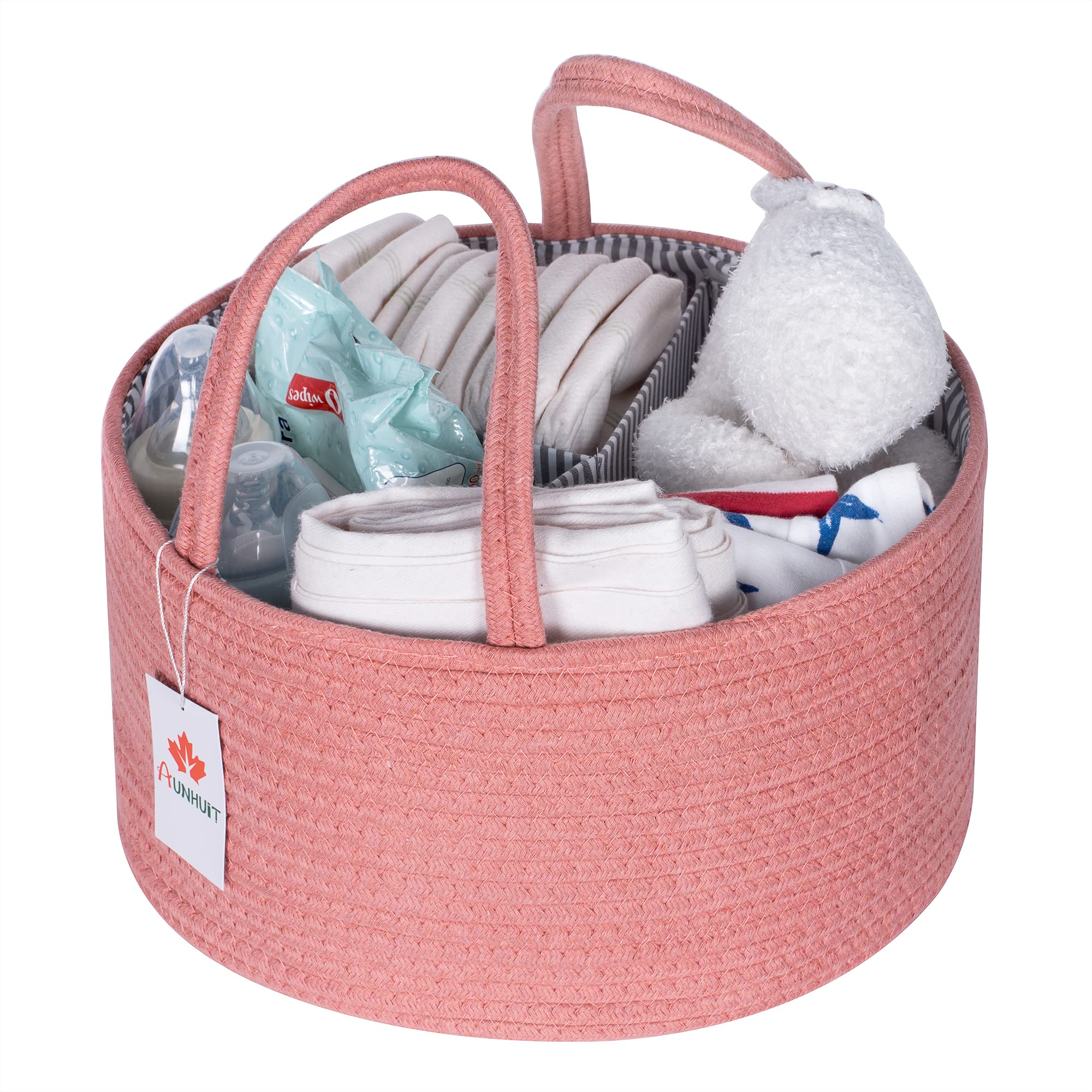 Cesto Porta Pannolini In Corda Di Cotone | Organizer Ad Arco Con Manici E Divisorio | Grande Capacità 37x27x22 Cm Per Baby Essentials