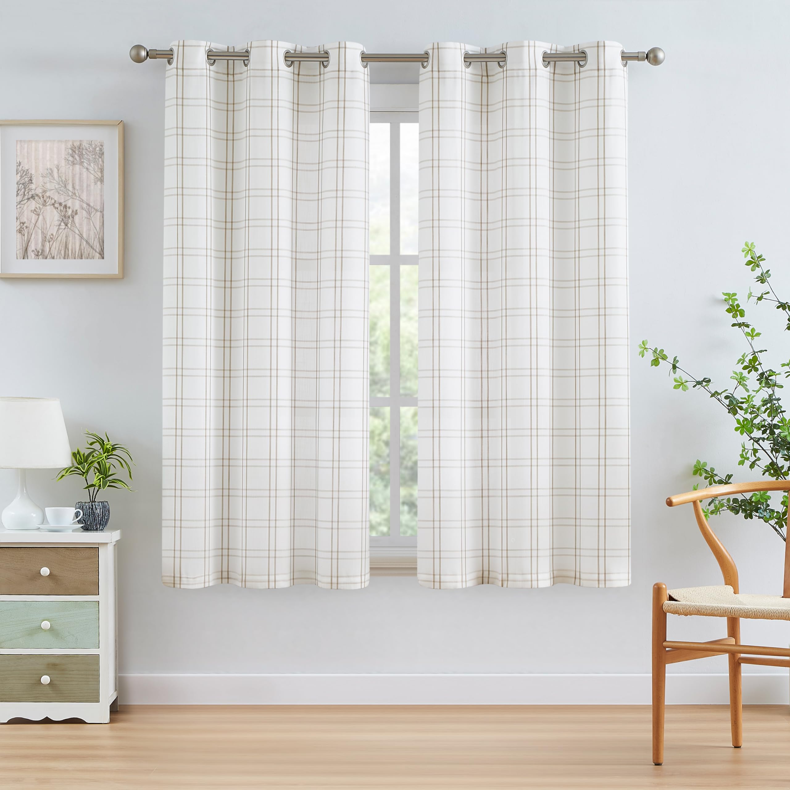Bapawfish Buffalo Plaid Light Filtering Window Curtains 63 Inches Long