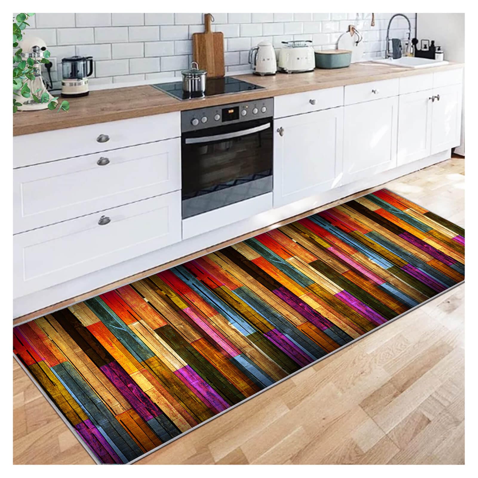 Siunwdiy Alfombra de Pasillo con Rayas Coloridas,70X400CM, Antideslizante y Lavable, Alfombra de Pelo Corto para Cocina, Larga y Estrecha, Decorativa para Sala de Estar/Dormitorio/Entrada Interior