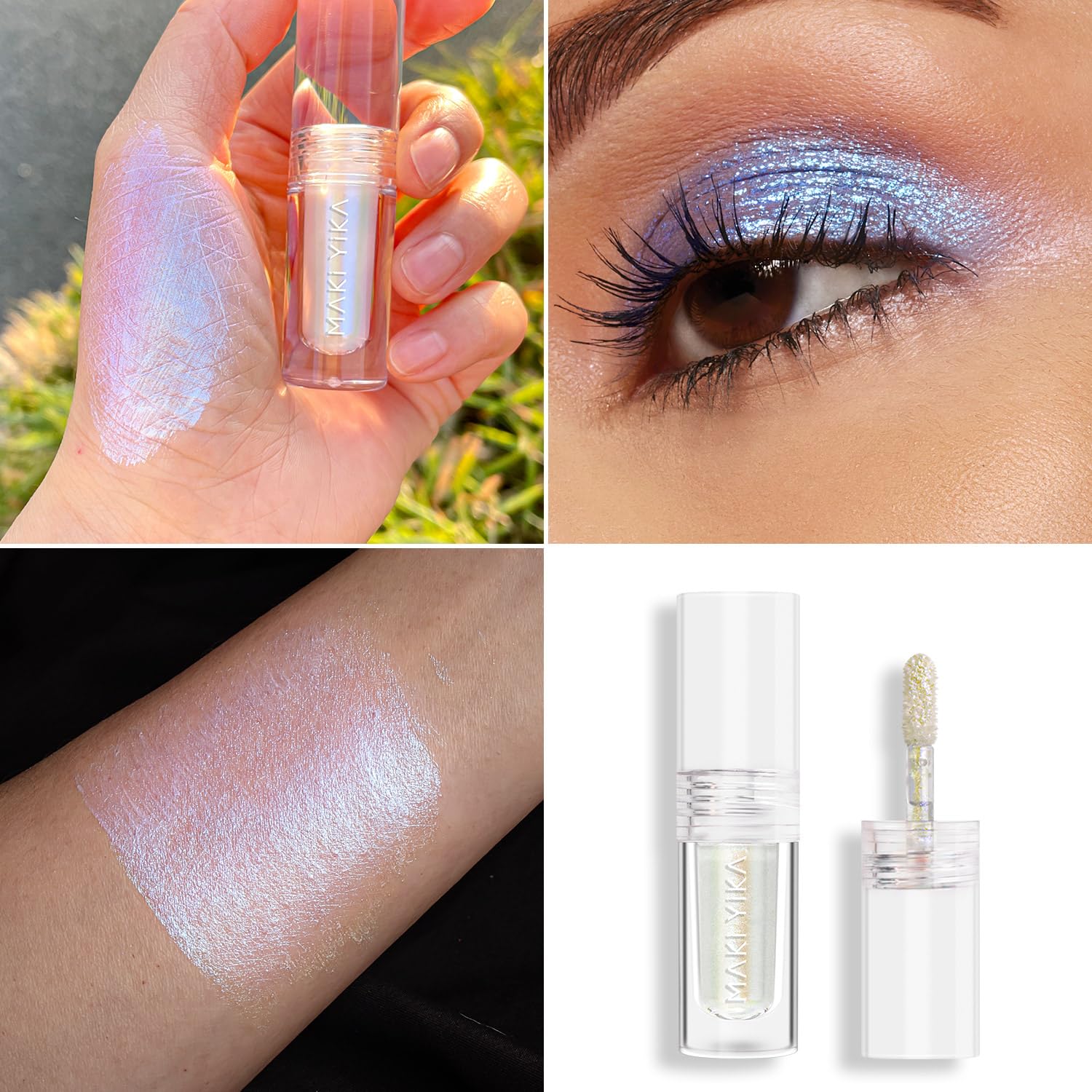 MAKI YIKA Glitter Eyeshadow Silver Liquid Multichrome Eyeshadows Long Lasting, Metallic Chameleon Eye Shadow Smudgeproof Holographic Eye Topper Glitters (#10 Pearl) - Image 2