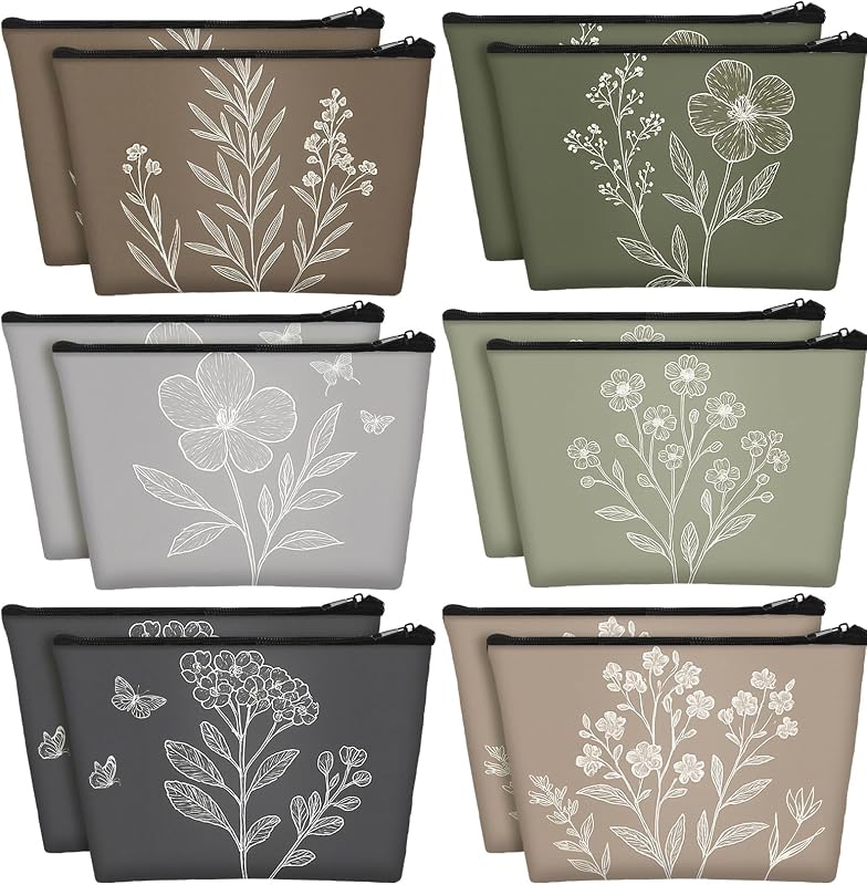 Sweetude Necessaires de Maquiagem Florais Boho Vintage, Pacote com 12