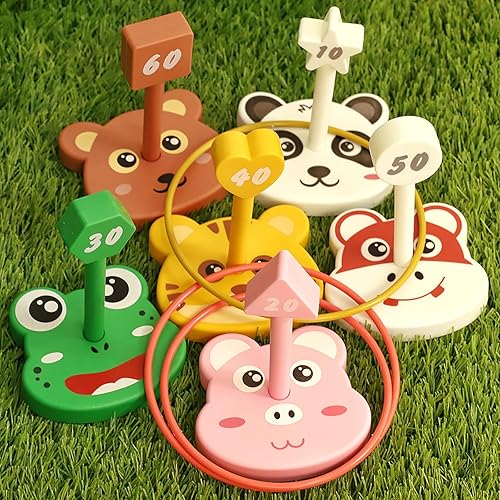 Juego de lanzamiento de anillos de animales para niños, juego combinado de 6 soportes y 36 anillos, para interiores y exteriores, fiesta de