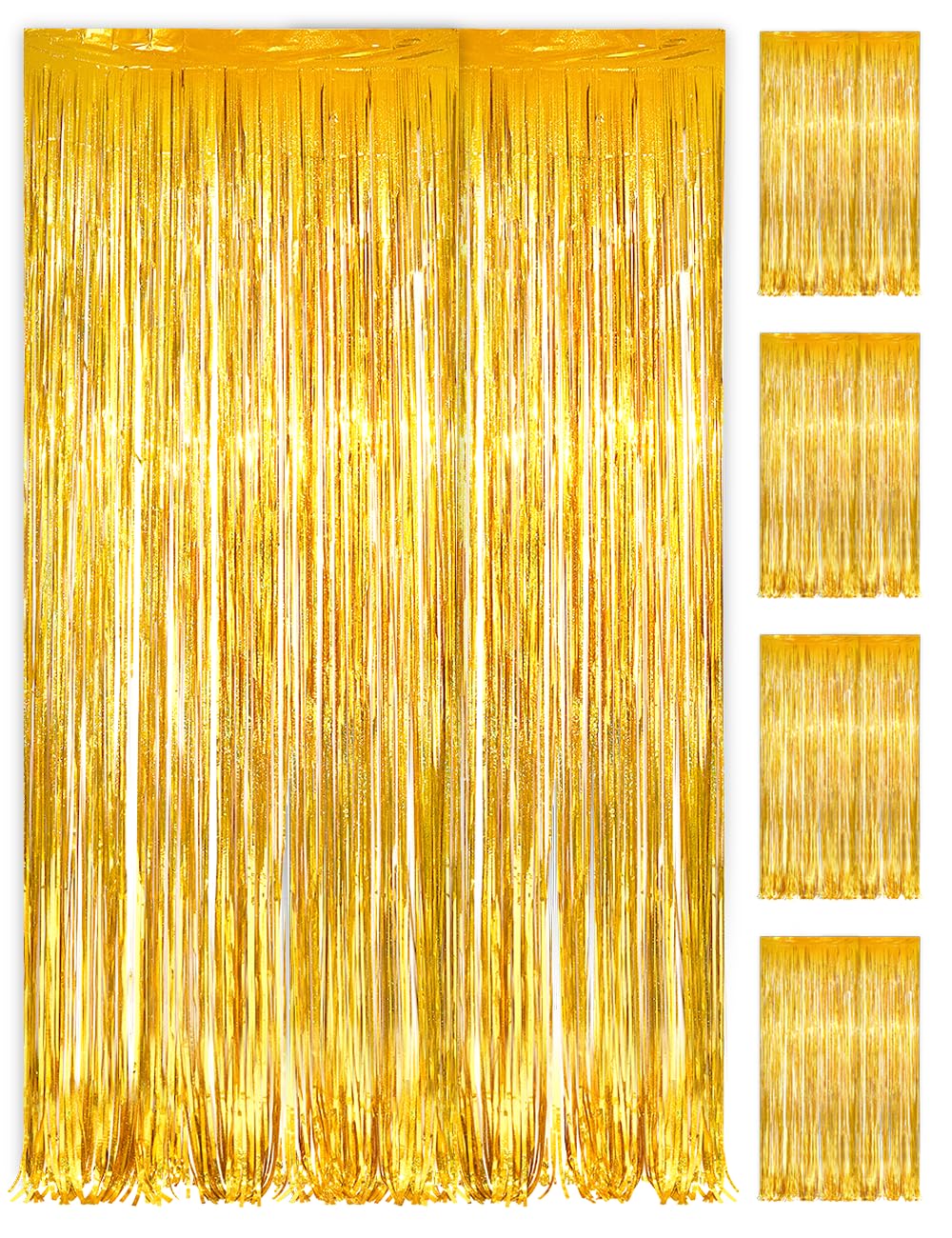 Pvegos Girls Gold 4Pcs 3.3 X 8.3 Ft Laser Glitter Tinsel Curtains Foil Curtain Backdrop.laser Luminescent Particles Foil Fun Fringe Streamers For Party Birthday Decoration,Engagement,School Events