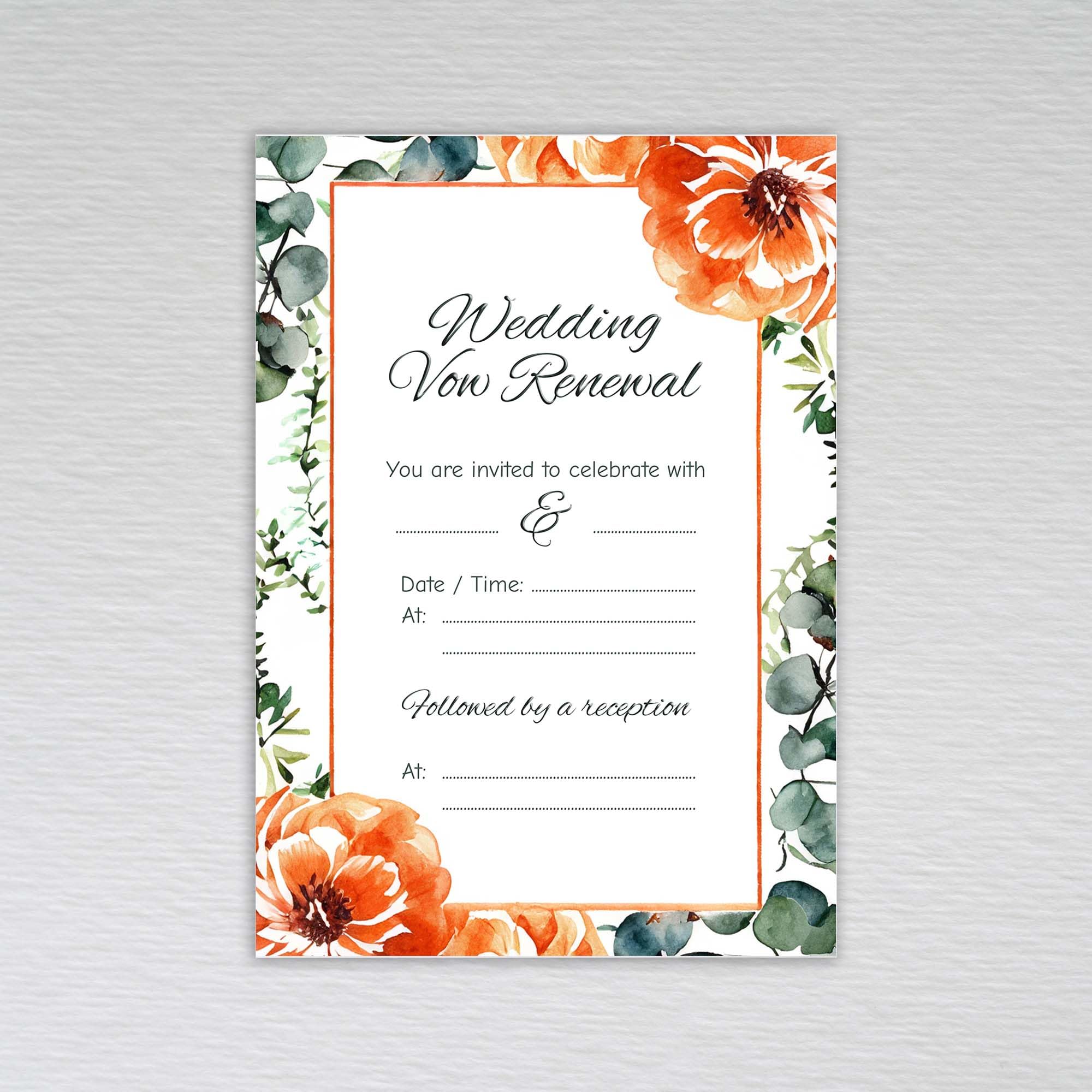 Webspectations Pack of Wedding Vow Renewal Invitations: Burnt Orange Floral Wedding Vow Renewal Invites (Pack of 50 without Envelopes) โ image 1
