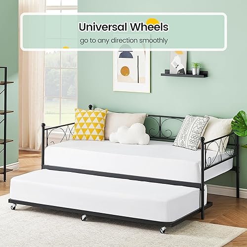 Miniatura 4 de GAOMON Cama de día individual con cama nido, sofá cama de metal con nido, sofá cama con marco de cama nido extraíble, sofá cama con soporte de