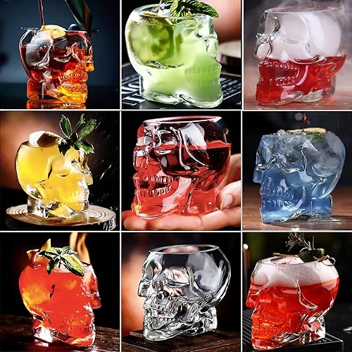 New 350ml 8pcs (12oz) Skull Wine Glass Funny Large Glasses Drinking Cup Vodka Spirits Cup Glass, Halloween Decorations Gifts Horror Themed Party Holiday 3D Face (8)