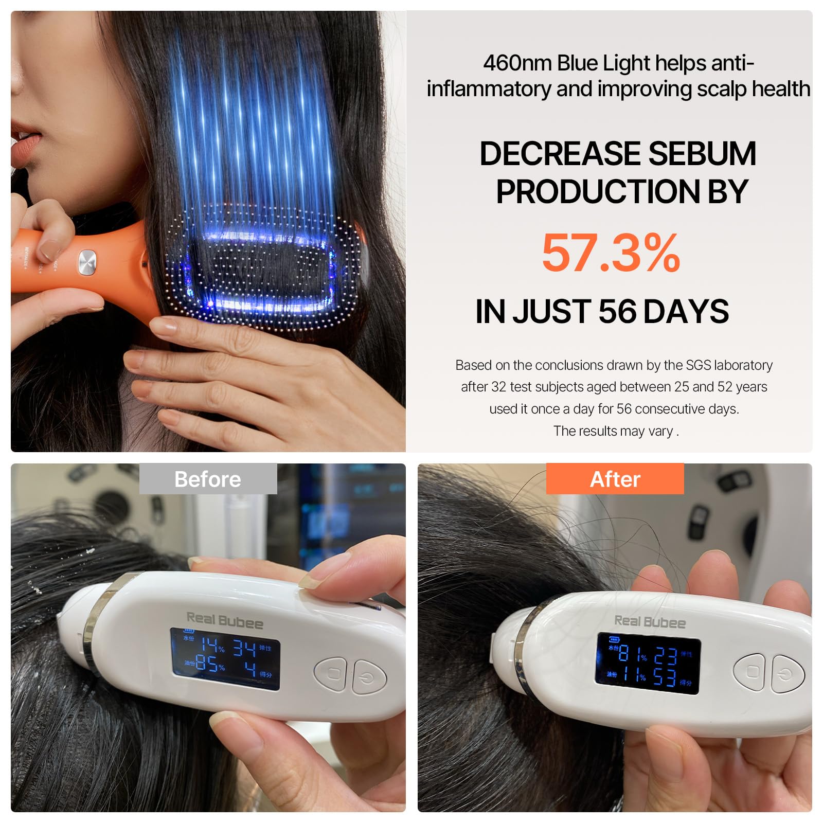 Touchbeauty Electronic Laser Hair Brush with Red Light, Blue Light & Negative Ions, Smoothing Hair Comb - Image 3