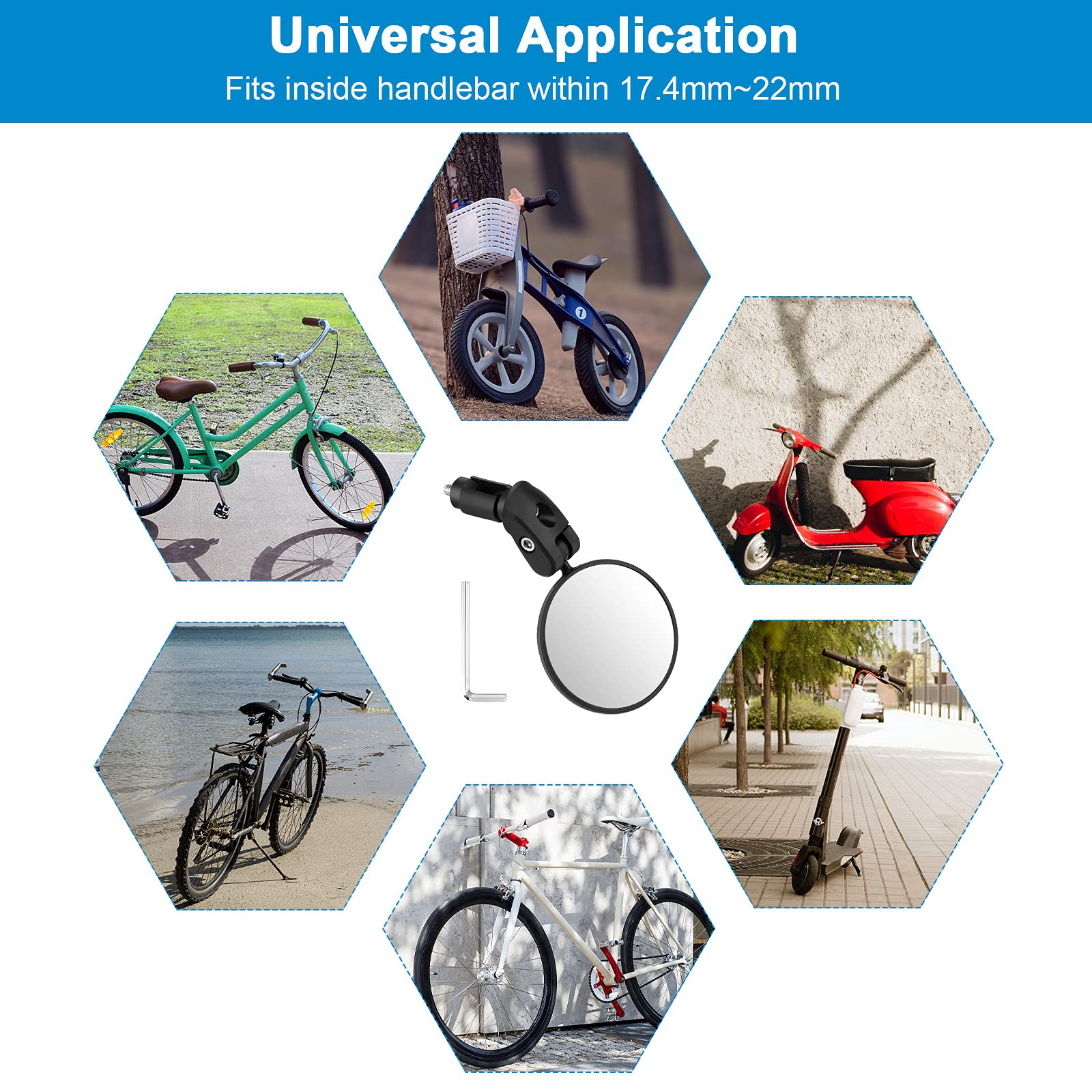 Accmor 2pcs Bike Mirror, Bar End Bicycle Riding Rearview Mirrors for Handlebars, Adjustable 360 Degree Rotatable Convex Mirror for Mountain Road Bikes