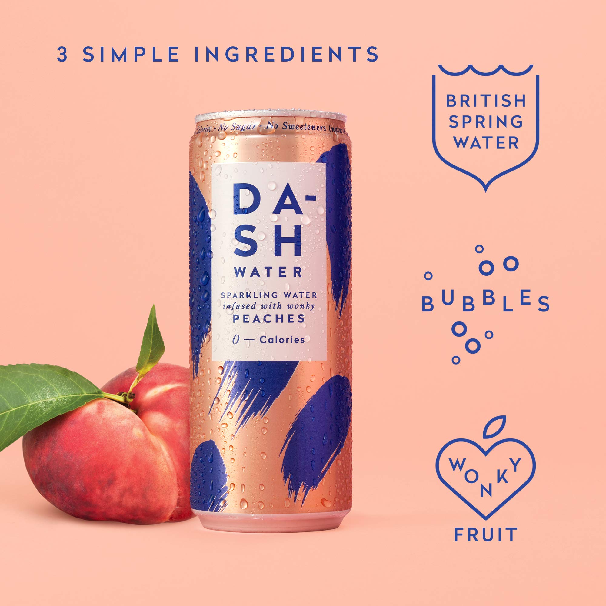 Dash Water Raspberry & Peach Mixed Pack 12 x Flavoured Sparkling