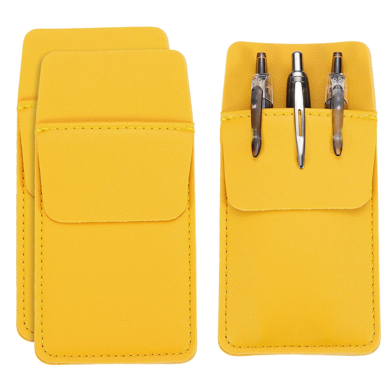 PATIKIL 3 Pack Leather Pocket Protector, MultiPurpose Pen Pocket Protector Pen Holder Organizer Pouch Pencil Sleeve for Heavy Duty Shirts Lab Coats Pointers Notes Card Office, Yellow
