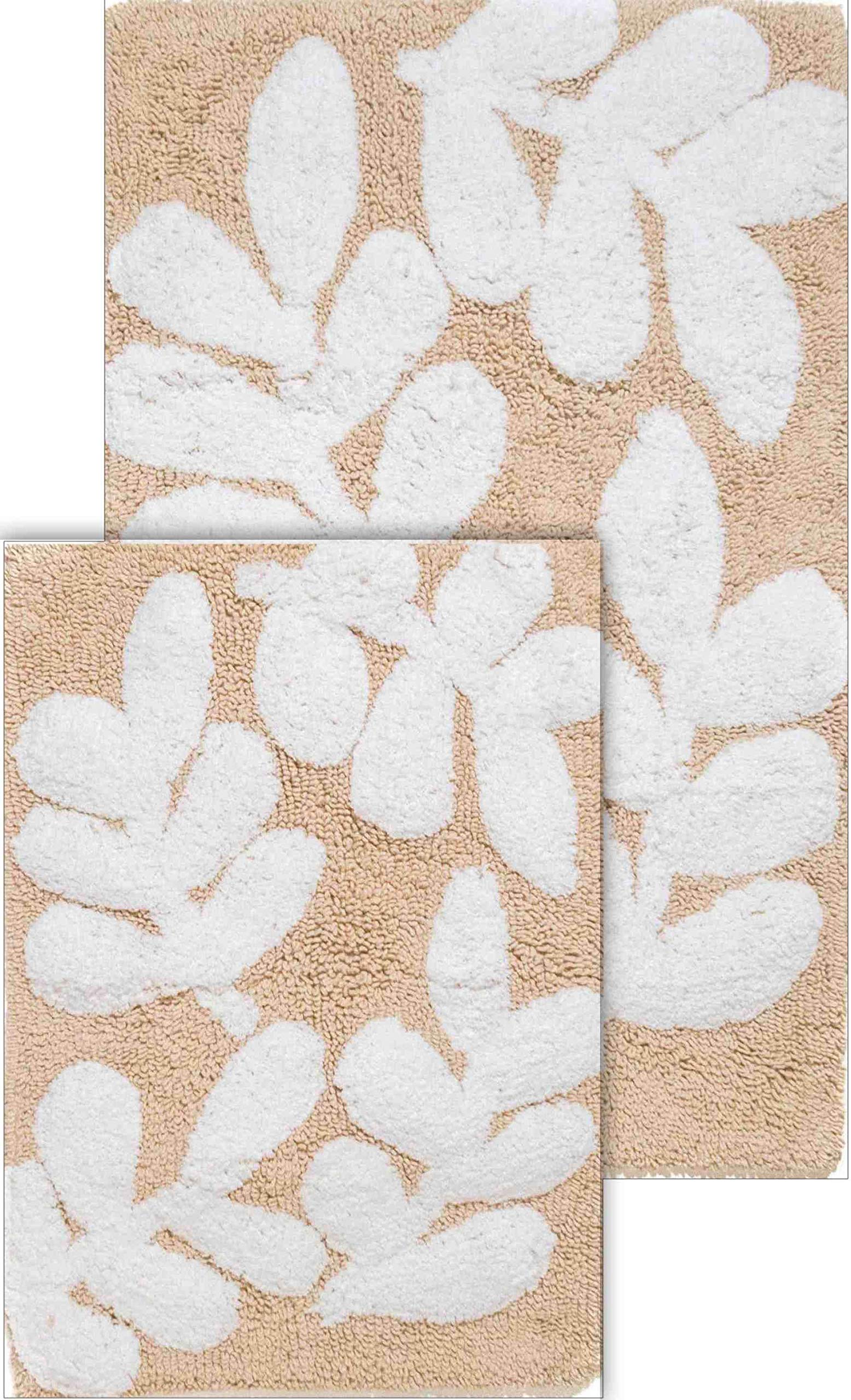 Chesapeake Monte Carlo 2Pc. Taupe & White Bath Rug Set 35141 (21"x34" & 17"x24")