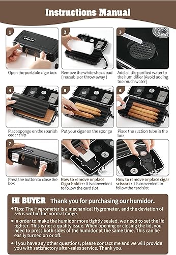 Miniatura 7 de Caja de humidor de viaje para cigarros con accesorios para puros, cortador de puros, soporte de cedro español y cigarros, humidificador, higrómetro