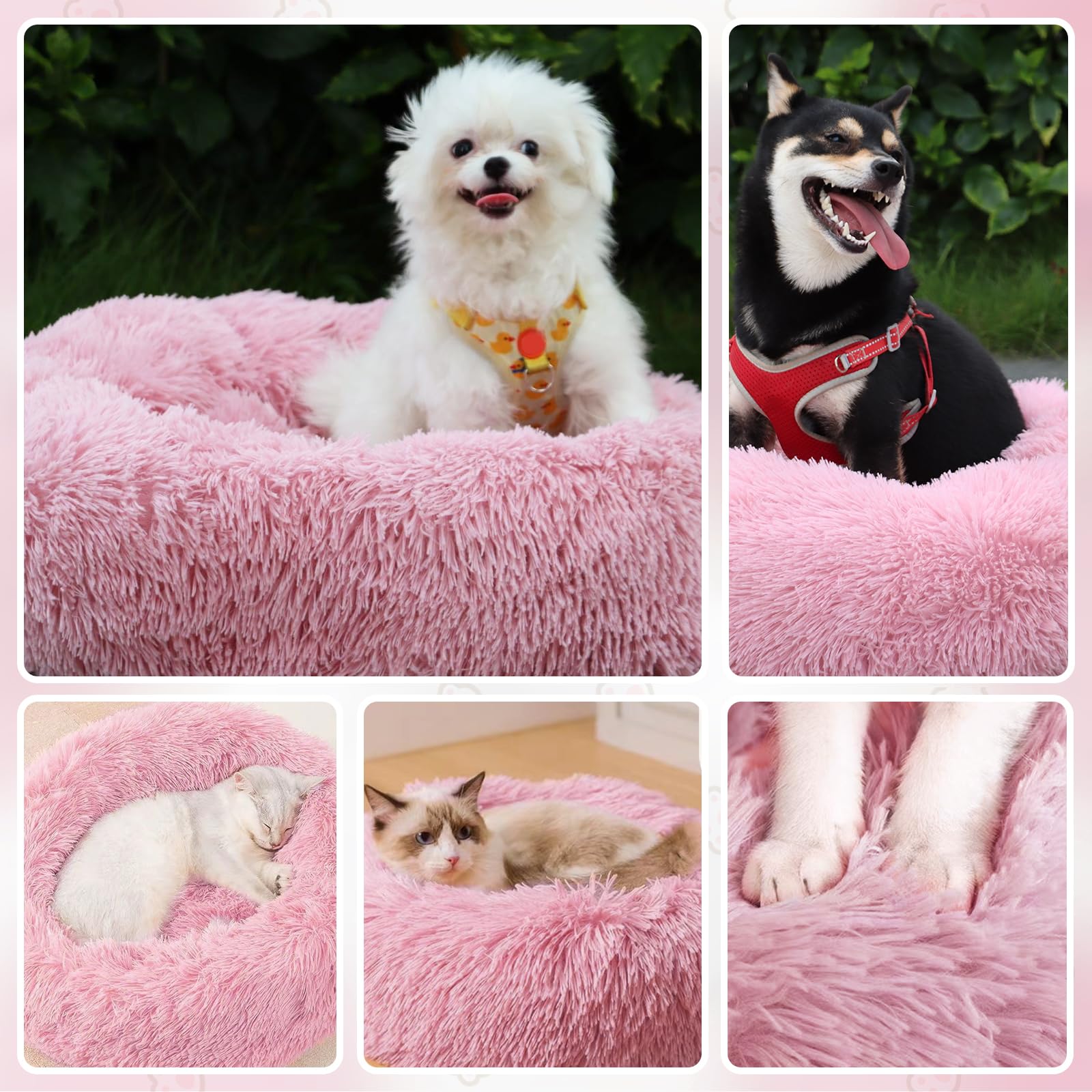 MDDK DY Cuscino per cani, Cuccia Cane interno Morbida Rotonda, Anti-ansia e soffice cuccia gatto, Base Antiscivolo e Lavabile, 50 cm Rosa