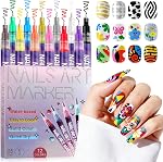 Kalolary 12 Ensemble de stylos d'art à ongles, 3D Stylos de peinture acrylique à ongles Stylo de peinture à double extrémité Marqueurs d'art à ongles à séchage rapide Outils d'Art à ongles pour le dessin à points DIY Nail Art Beauty Manucure(B)