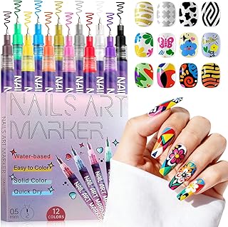 Kalolary 12 Color Nail Art Pens Set, Nail Polish Pens 0.5MM Fine Tip Acrylic Paint Pen Nail Art Markers Quick-Dry Nail Art Tools for Dotting Drawing Painting DIY Nail Art Beauty Manicure(A)
