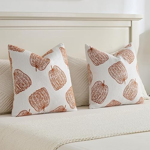 Miniatura 6 de FUTEI Juego de 2 fundas de almohada de calabazas de otoño de 18 x 18 pulgadas, funda de cojín de cachemira sintética suave para otoño, Acción de