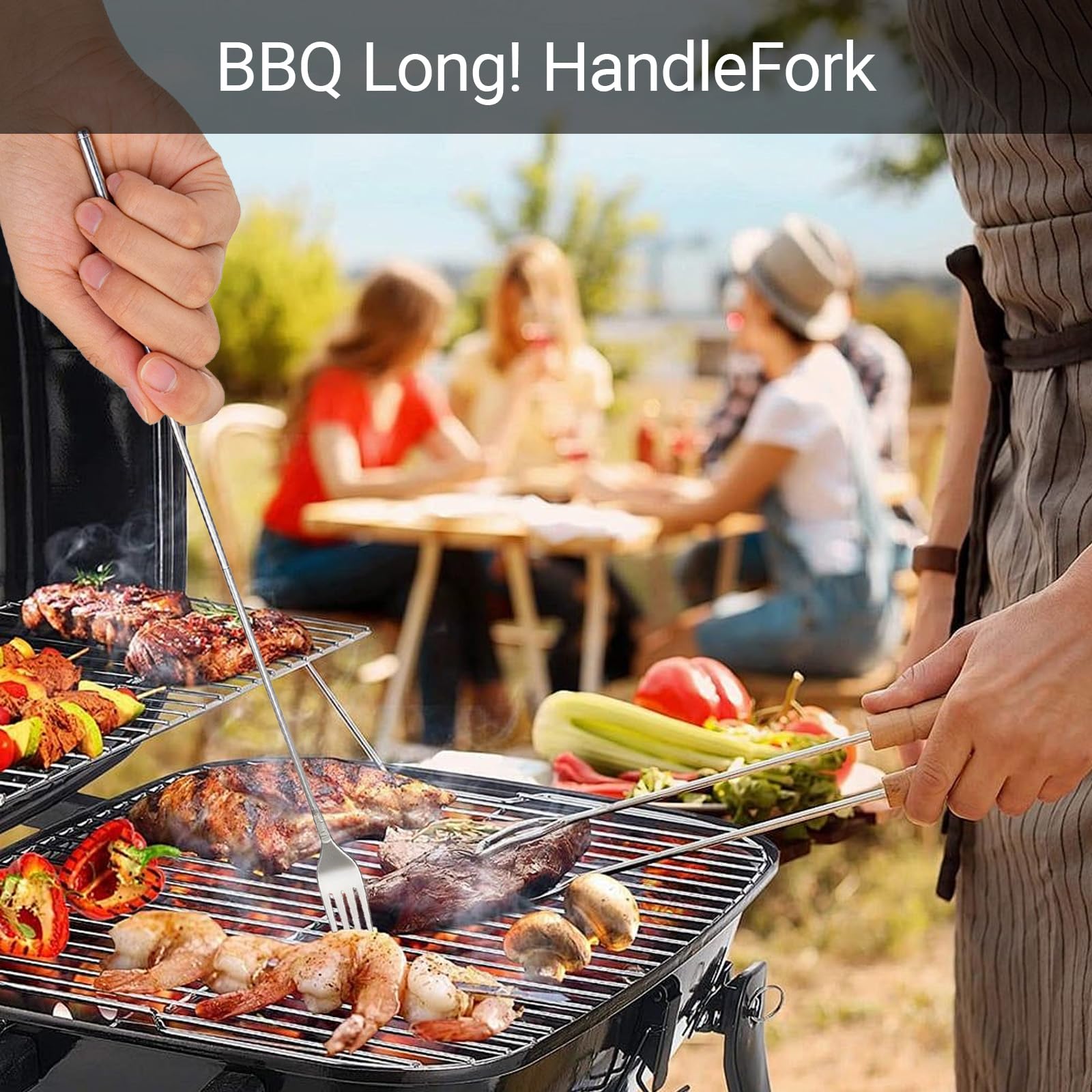 2 PCS Extendable Fork, Telescopic Stainless Steel Long Fork Set, Adjustable 8.7–25.4 Inch Retractable Forks for BBQ Outdoor Dining Travel Picnic Fruit Dessert — view 6