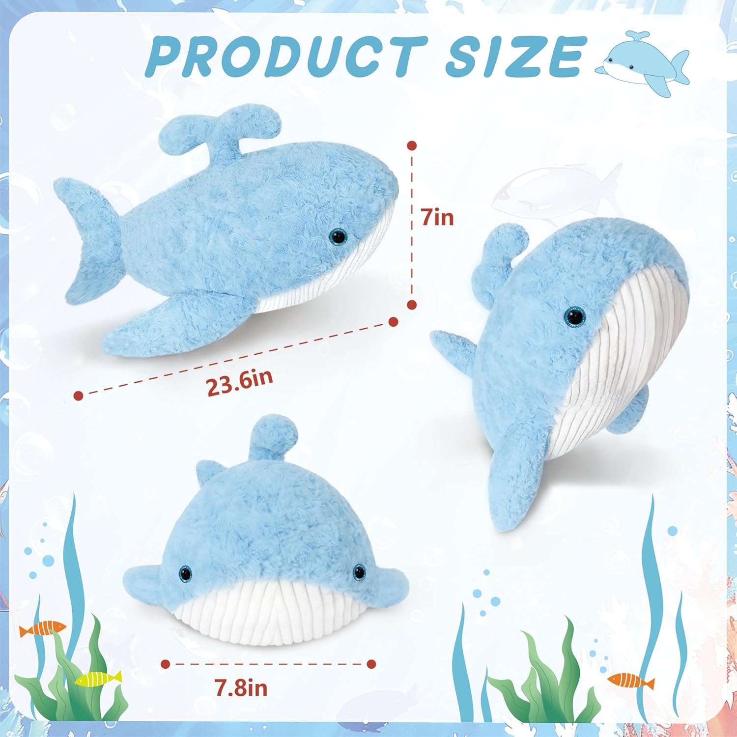 Niuniu Daddy 23" | 3.3 Pound Whale Weighted Stuffed Animals for Kids Adults, Whale Weighted Plush Lap Animals Plush Toy for Toddler Teens, Large Stuffy Pillow for Presents Birthday Christmas Holiday - Image 6