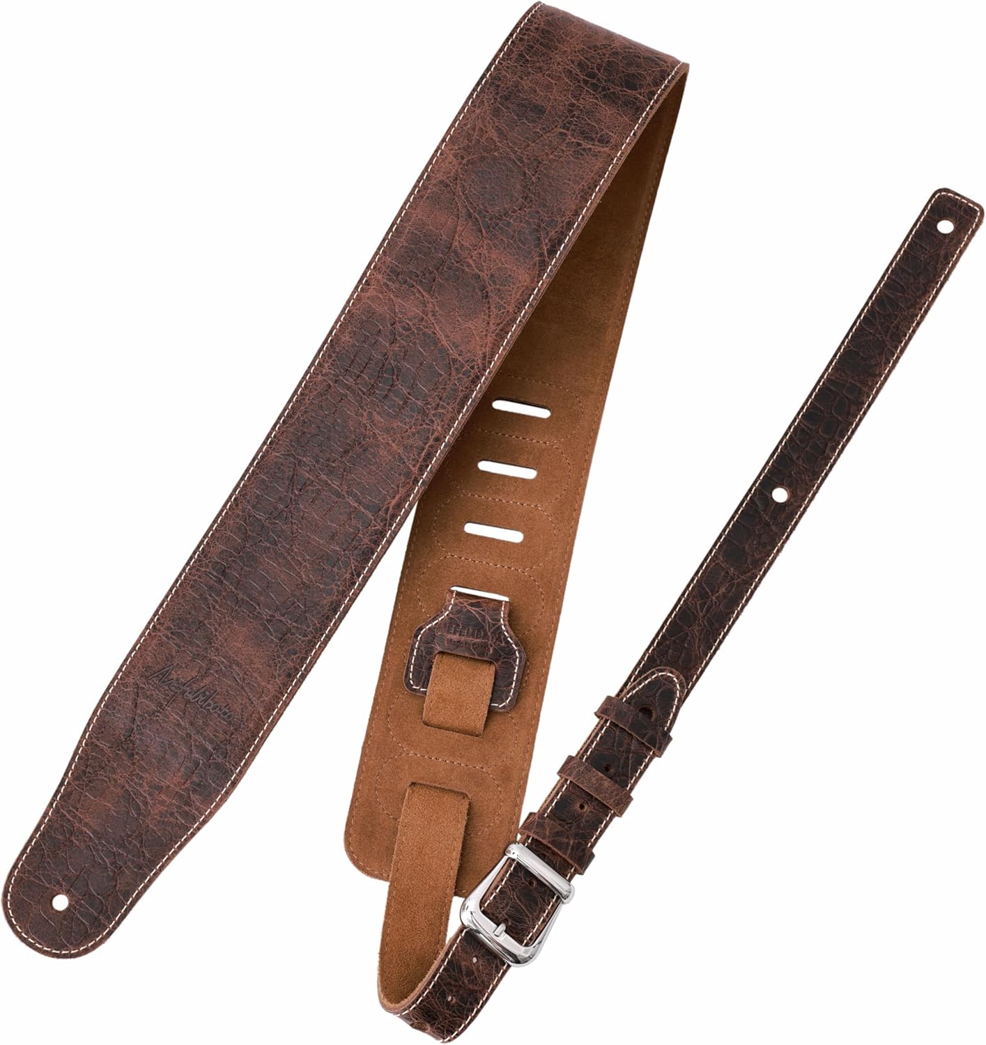 Nefelibata 3" Wide Extended Guitar Strap, Full Grain Cowhide Leather with Foam Padding and Detachable Extension Strap for Heavy Duty Guitars like Bass and Electric Guitar