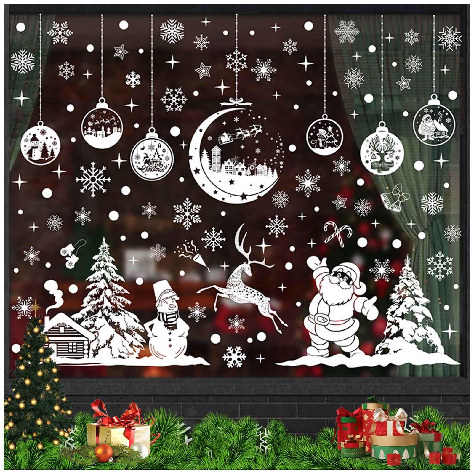 AWAVM 260pcs Christmas Window Stickers - Electrostatic, Double-Sided, White Decorations - Reusable