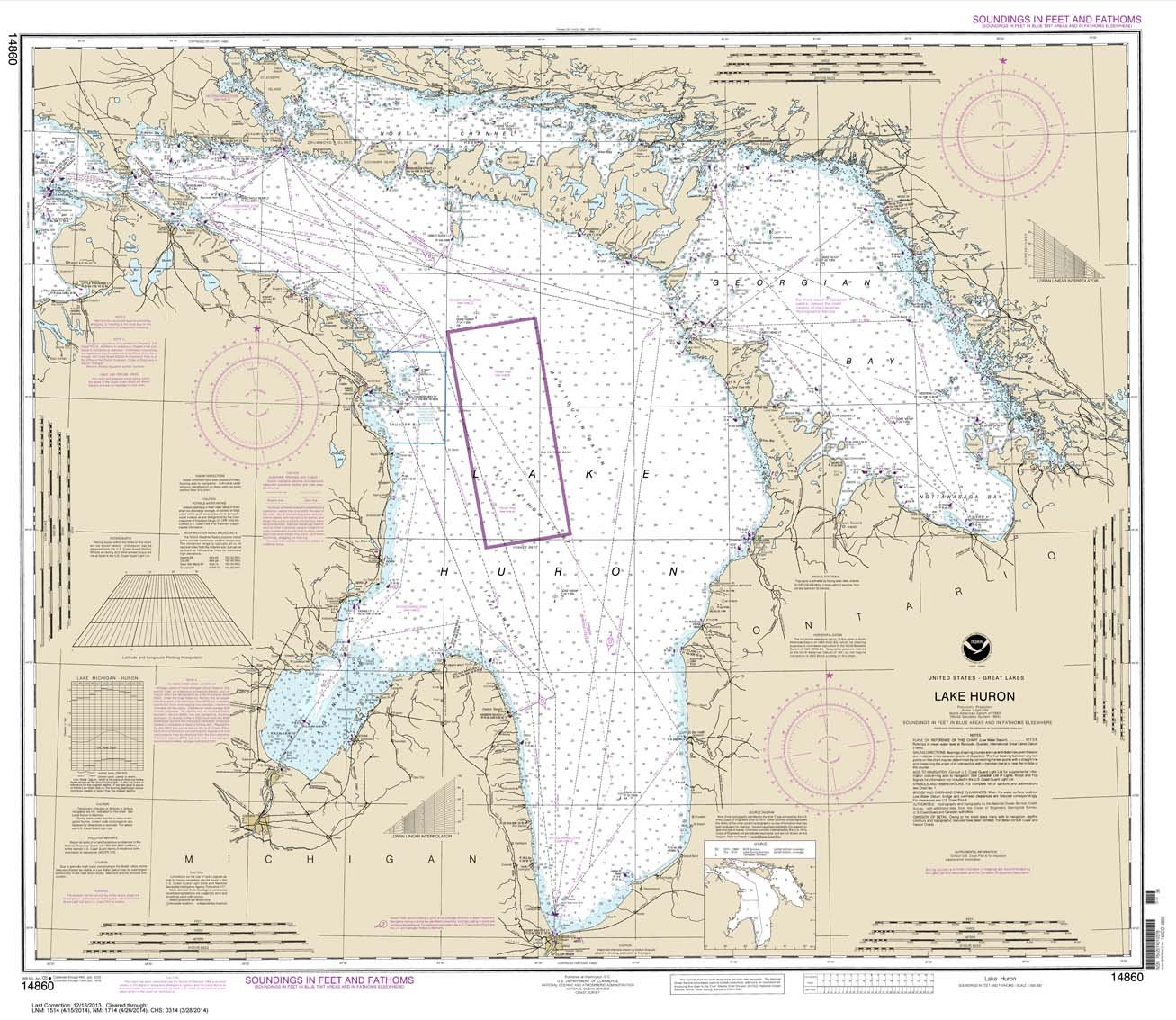 Paradise Cay Publications, Inc. NOAA Chart 14860: Lake Huron 33.6 x 38.8 (Traditional Paper)