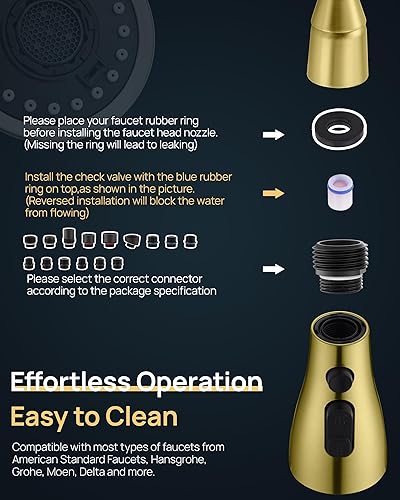 Miniatura 7 de J-HVA Cabezal de rociador de grifo de cocina extraíble, pieza de repuesto de boquilla de rociador de fregadero de 3 funciones, cabezal de grifo