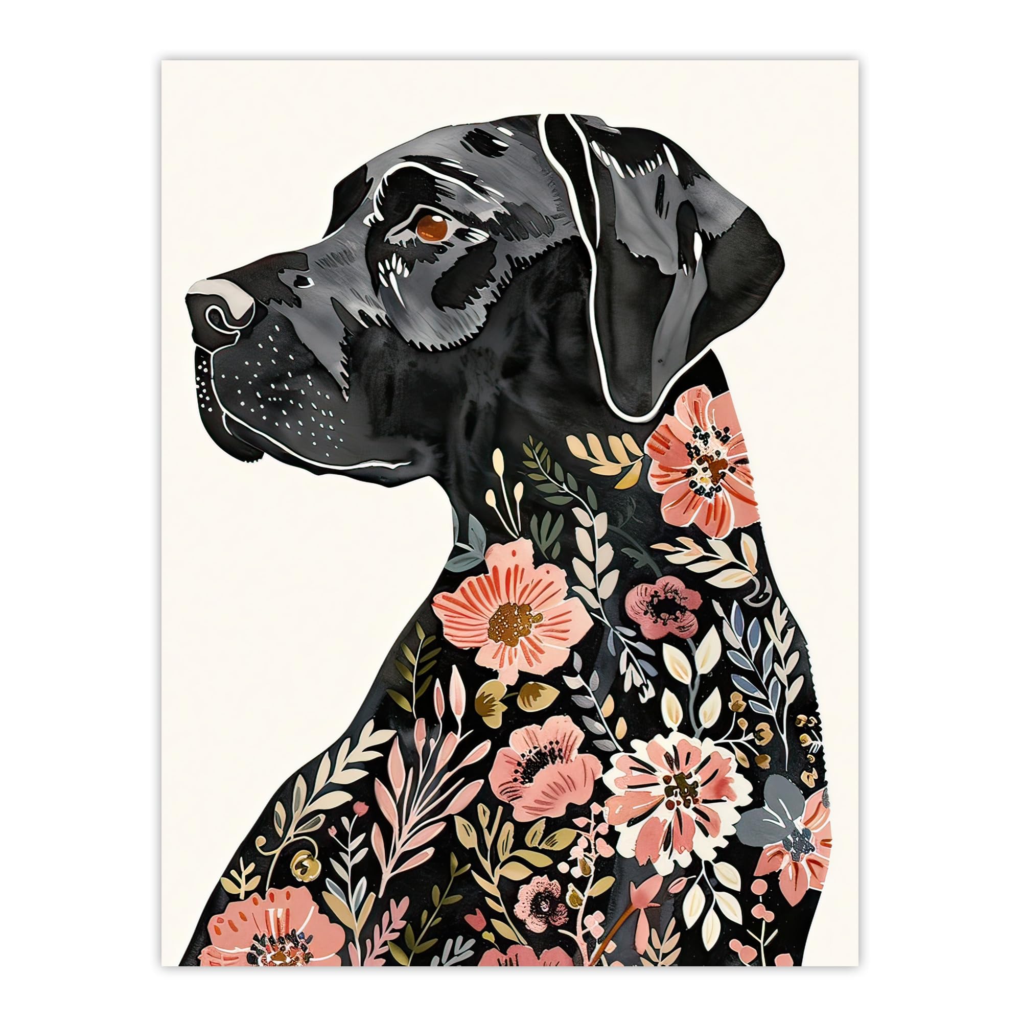 Artery8 Black Labrador Dog Lover Floral Watercolour Living Room Large Wall Art Poster Print Thick Paper 18X24 Inch