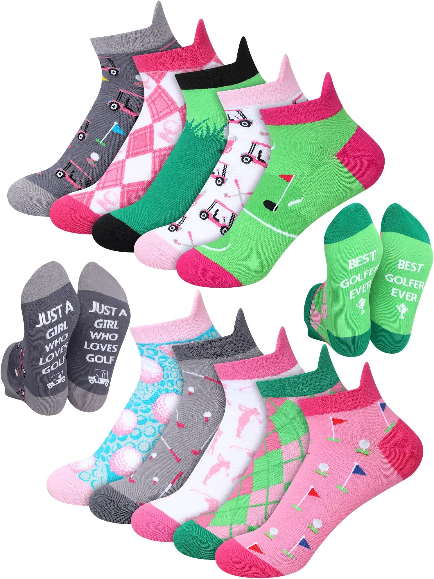 Floraltop10 Pairs Novelty Low Cut Golf Socks Women Athletic Ladies Ankle Cushioned Performance Sport Socks, Multipack
