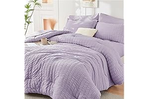 HYMOKEGE Lavender King Size Comforter Set Seersucker 7 Pieces, Purple All Season...