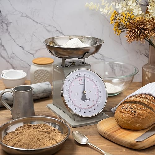 Miniatura 5 de MARLIZ Báscula de Cocina Retro 4.4Lb4.4 lbs con 2 Cuencos  Esfera Mecánica  Diseño Vintage  Pesa para alimentos  Bascula de cocina