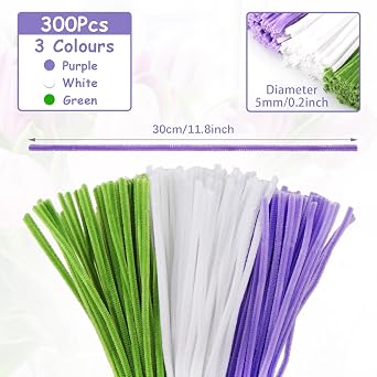 320ps Pipe Cleaners for Craft Flowers, 30CM Fluffy Pipe Cleaners Craft Kits 