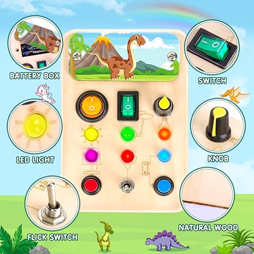 Miniatura 3 de Tabla de actividades para niños pequeños, juguetes Montessori con luz LED, juguetes sensoriales de madera para actividades de niños y niñas de 1 a 6