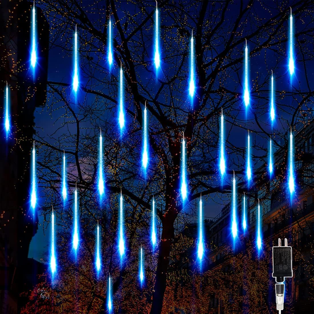 Jhua LED Meteor Shower Lights Outdoor, 10 Tube 240 LEDs 12 Inch Waterproof Falling Rain Lights, Christmas Lights Fairy String Lights for Halloween Christmas Wedding Party Holiday Decoration (Blue)