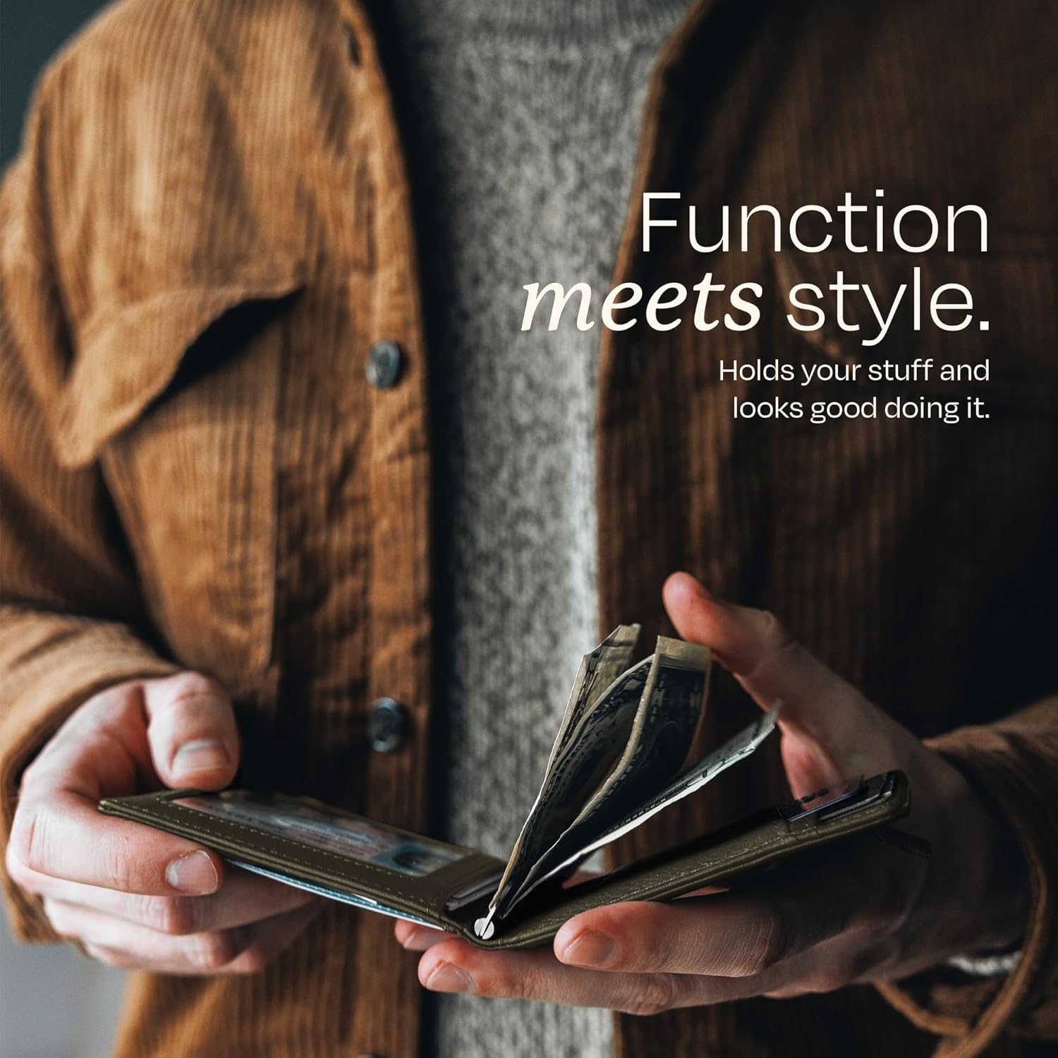 Swear Brands Full Grain Leather Wallet with RFID Blocking & Money Clip - Minimalist Bifold Wallet Holds 12 Cards - Easy Access Pull Tab - Ethically Sourced (Green) - Image 7