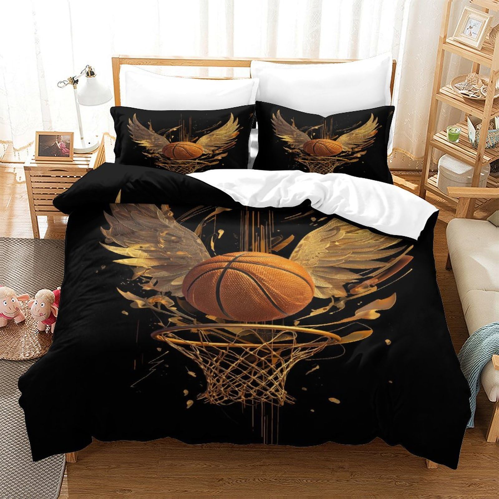 Housse de couette basket 3D microfibre respirante parure de lit 3 pièces 260x220