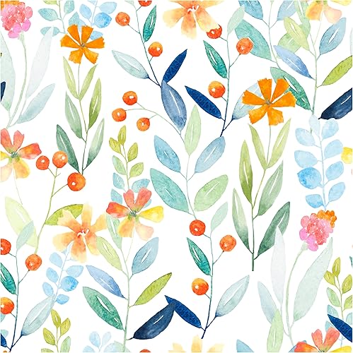 Miniatura 1 de UniGoos Papel tapiz floral botánico de acuarela para despegar y pegar, colorido, extraíble, papel de pared temporal, papel de contacto autoadhesivo