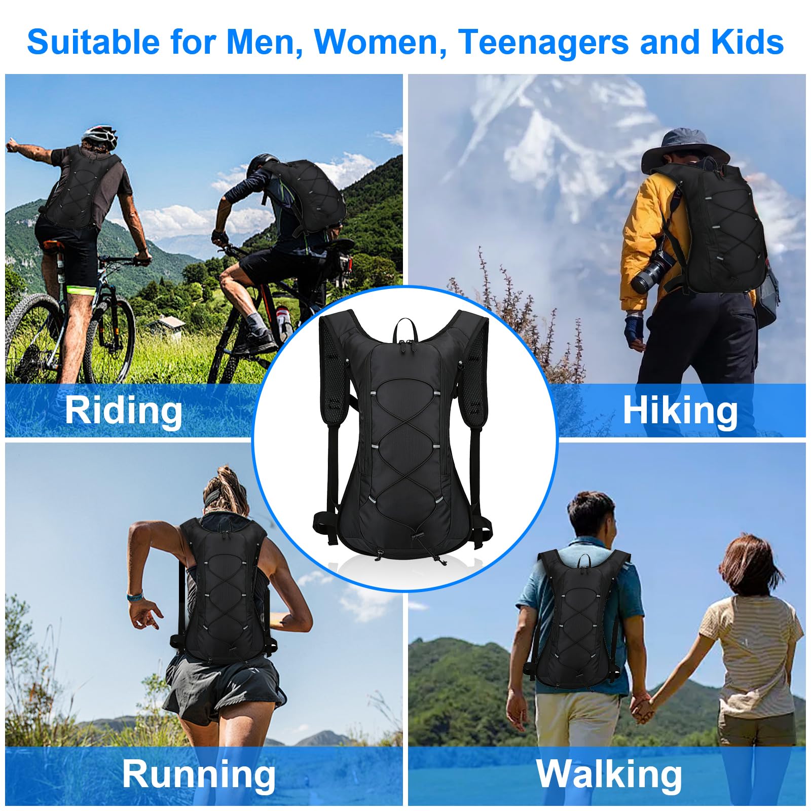 Mochila de hidratación, mochila de ciclismo al aire libre, mochila de hidratación ligera con bolsa de hidratación de 70 onzas, mochila de agua para correr, senderismo, ciclismo, escalada, camping,