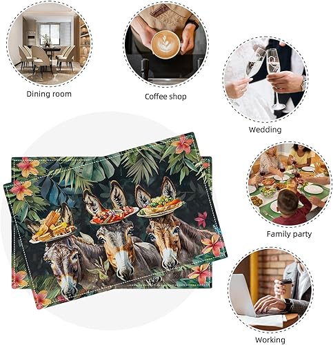 Vista 30 de Juego de 4 manteles individuales botánicos con diseño de flores, plantas botánicas, hojas de flores, rústico, floral, impermeable, lavable