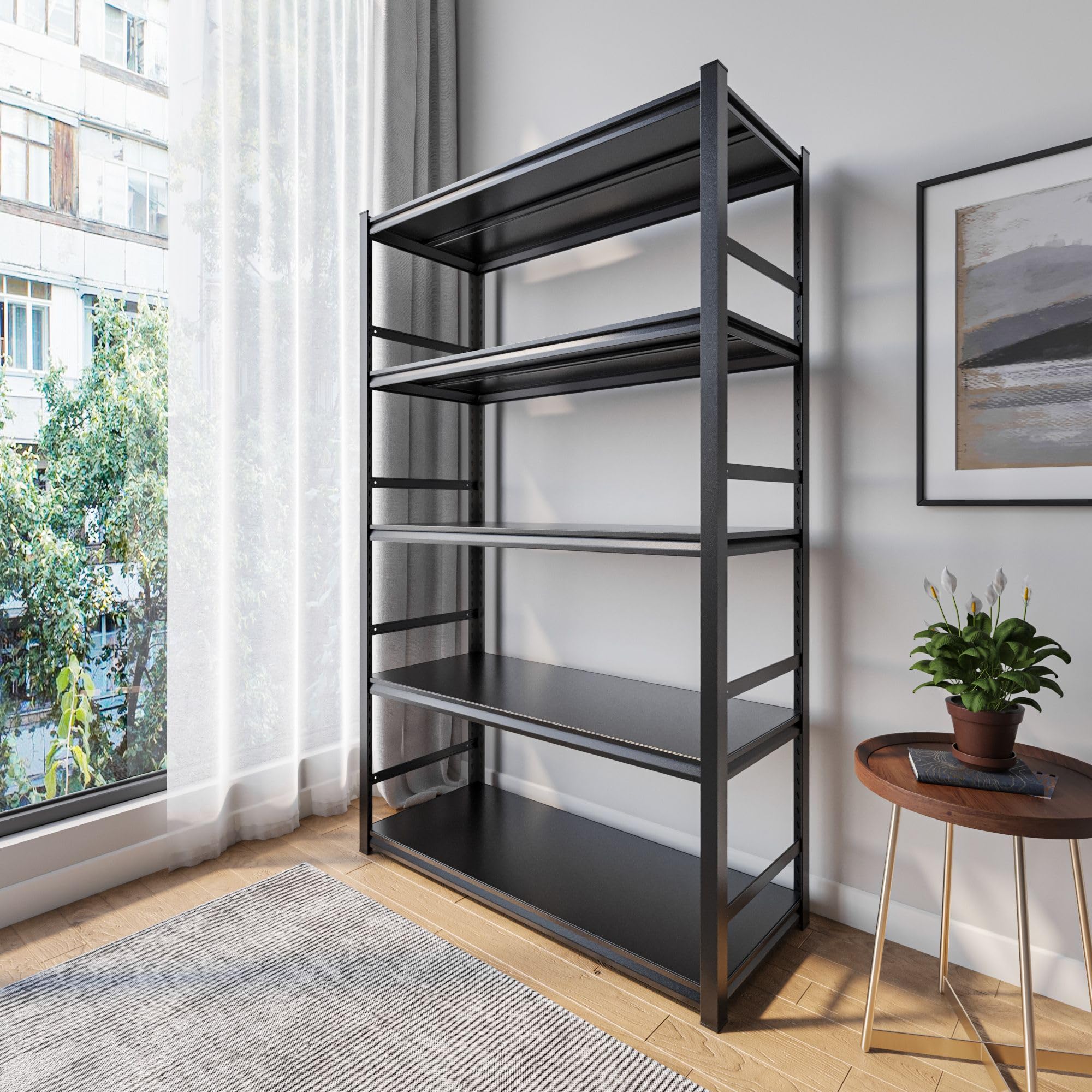 PrimeOz 5 Tier Boltless Steel Shelf Rack Heavy Duty, Double Layer, Metal Board, Adjustable Layer Height, Shelf For Garage, Home, Office, Warehouse, Shops (Black, 5 Tier-198H*100L*40D cm)