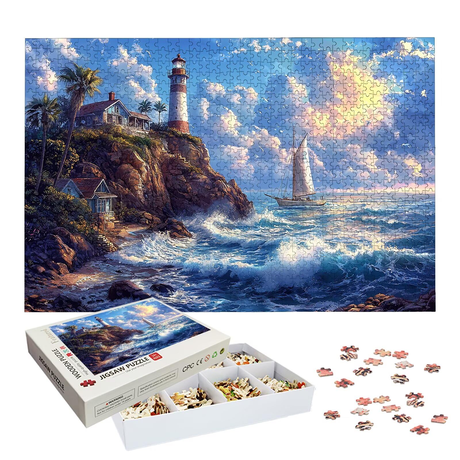 Puzzle 3000 Pezzi Paesaggio, Puzzle Faro 3000 Pezzi Arte per Adulti e Bambini, Misura: 122x81 cm, Puzzles Legno per Adulti con Squisita Scatola di Imballaggio, Idea Regalo Donna, Regalo Uomo, -8951