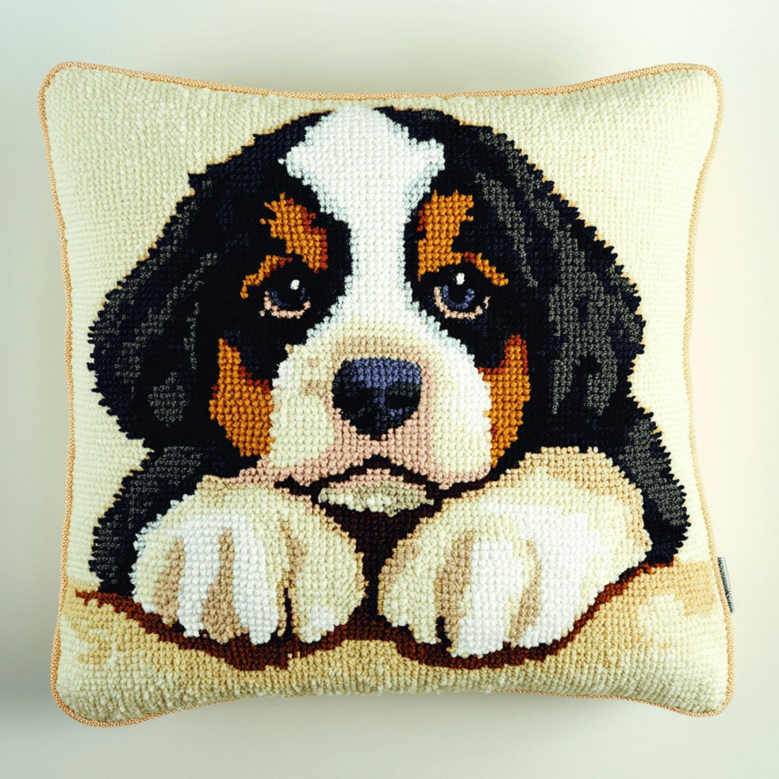 XDEGHUANGSS Latch Hook Cushion Kit Animal Puppy Design DIY Latch Hook Pillow Cover,17x17 Inch Crochet Embroidery Carpet Needlework Set,Sofa Cushion Cover with Yarn,for Beginners & Home Decor