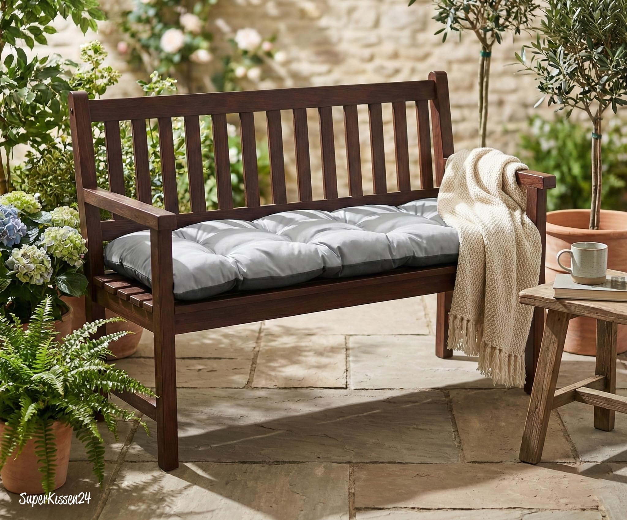 SuperKissen24. Coussin Dossier pour Banc de Jardin Canapé - 100x50 cm - Intérieur/Extérieur – imperméable - Beige