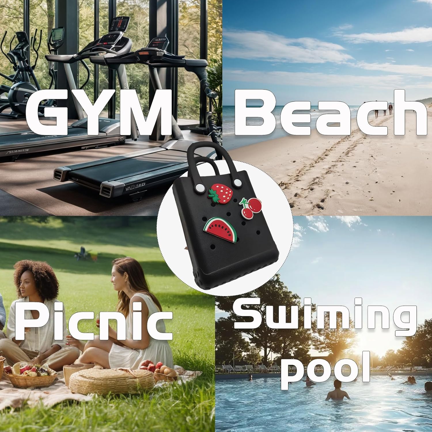 Small Rubber Beach Bag Waterproof Mini Eva Tote Pool Bag With Holes and Crossbody Strap For Women - Image 4