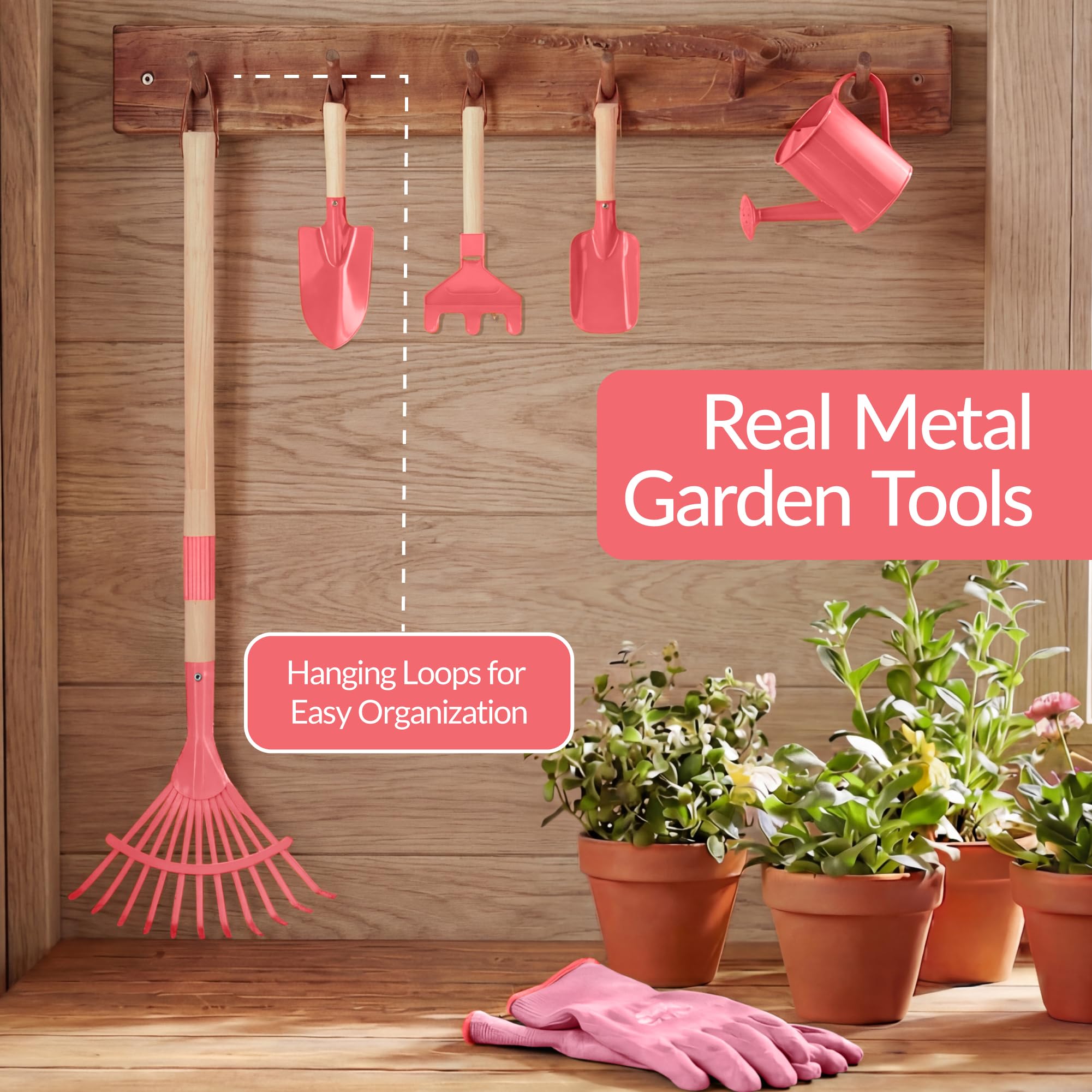 Best Choice Products Set di attrezzi da giardinaggio per bambini, 8 pezzi con carriola, utensili in metallo, annaffiatoio, grembiule e guanti, set da gioco per bambini da giardino per bambini dai 3
