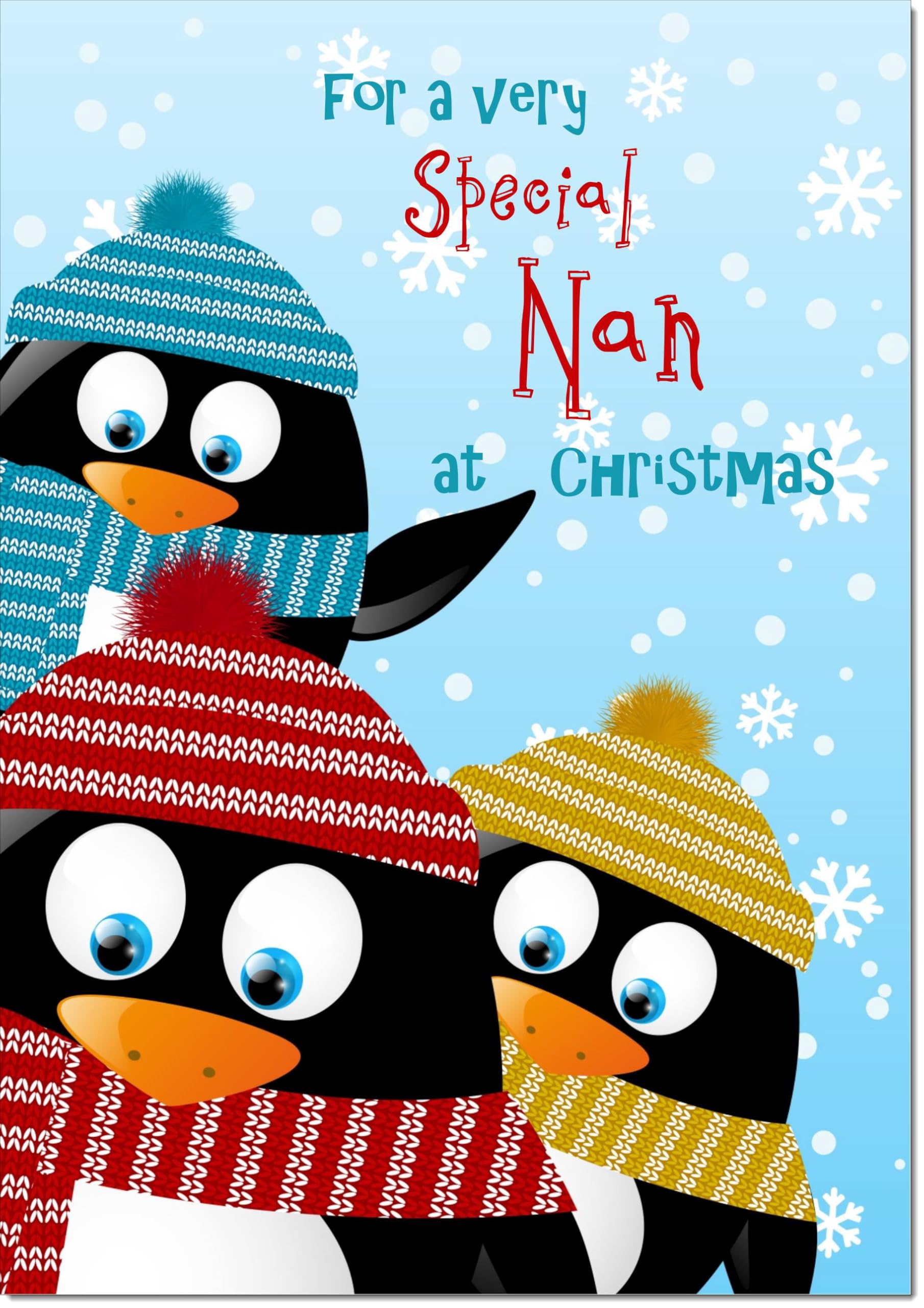 doodlecards Nan Christmas Card Three Penquins Large A4 Size Christmas Card for Nan with Plain Envelope — image 1