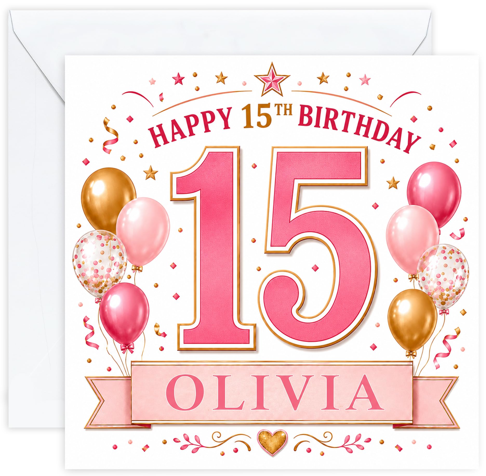 Personalised 15th Birthday Card for Girls | Fifteenth Birthday Card for 15 Year Old Girls Teenager | Daughter Granddaughter Niece Sister Friend | Birthday Card for Her with Name (Design 03)